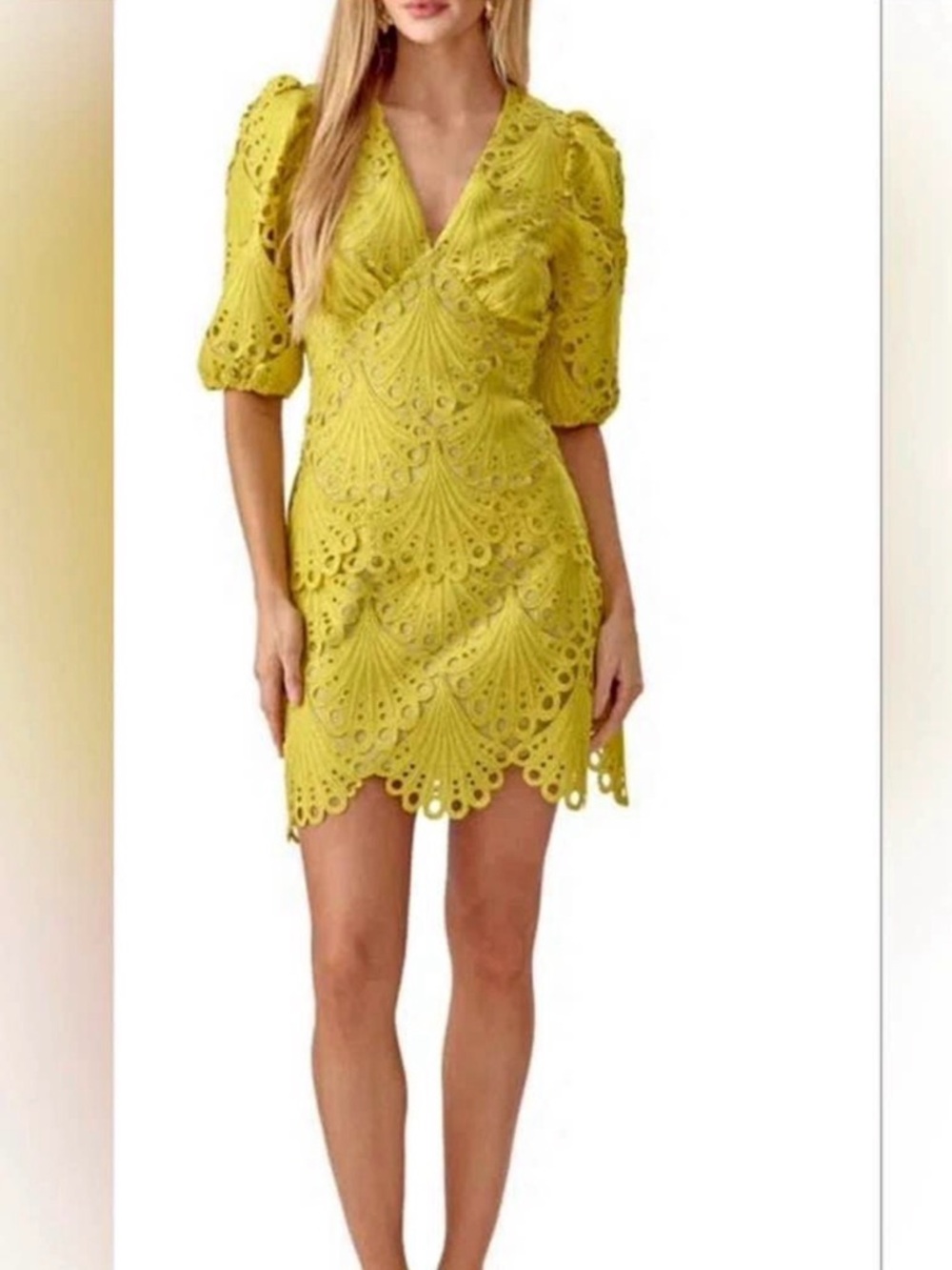 Adelyn Rae Lemon Yellow Lace Mini Dress